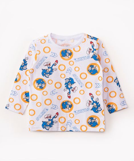 camiseta infantil sonic manga longa branco