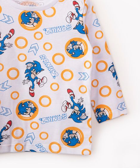 camiseta infantil sonic manga longa branco