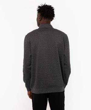 blusa de moletom básica gola alta com zíper cinza mescla escuro
