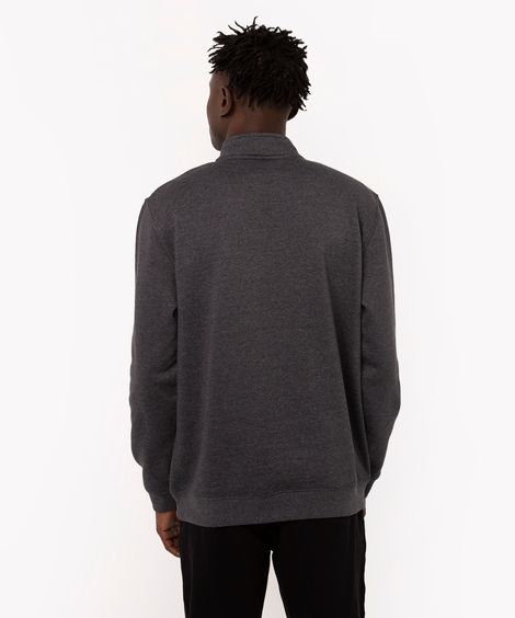 blusa de moletom básica gola alta com zíper cinza mescla escuro