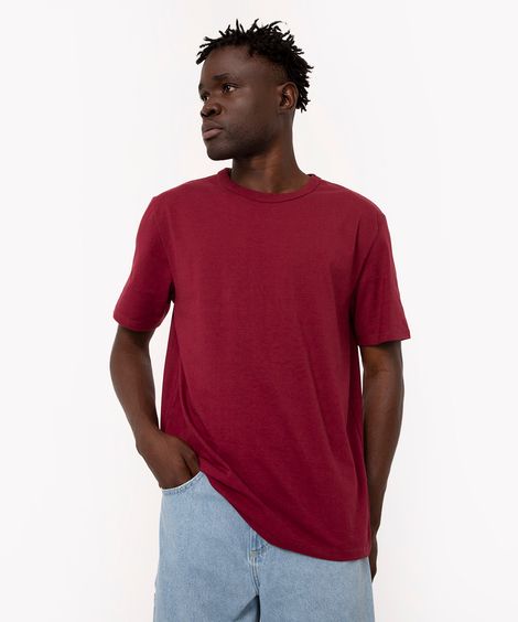 camiseta de algodão básica manga curta gola redonda vinho