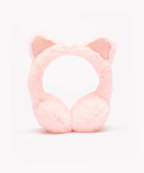 protetor de orelha infantil gatinha com glitter rosa