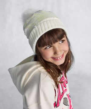 gorro infantil de tricot paetê branco