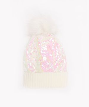 gorro infantil de tricot paetê branco