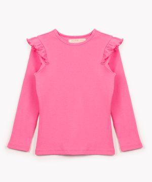 blusa infantil manga longa com babado rosa