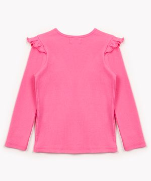 blusa infantil manga longa com babado rosa