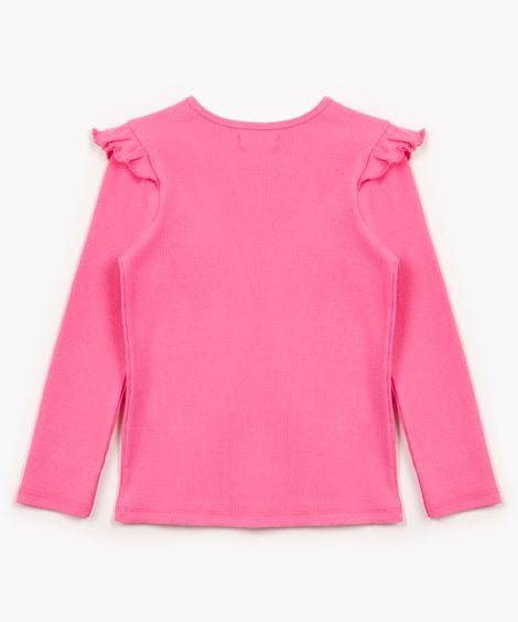 blusa infantil manga longa com babado rosa