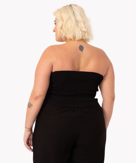 blusa plus size sem alça com botões preto