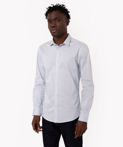 camisa de algodão slim manga longa azul claro