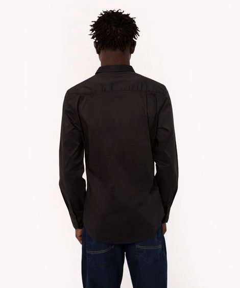 camisa de algodão slim manga longa preta