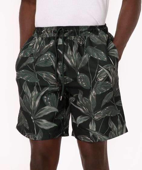 short folhagens com cordão e bolsos verde escuro