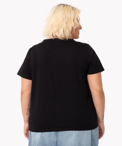 blusa plus size manga curta decote v verde militar - preto