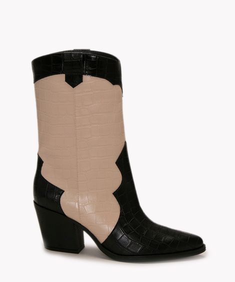 bota western croco salto médio mindset bege médio