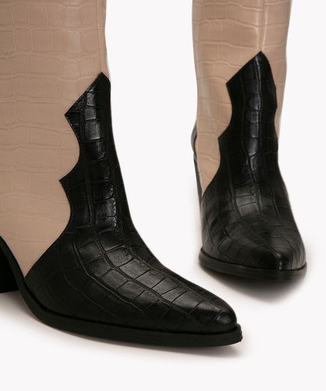 bota western croco salto médio mindset bege médio
