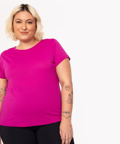 camiseta plus size de poliamida esportiva rosa