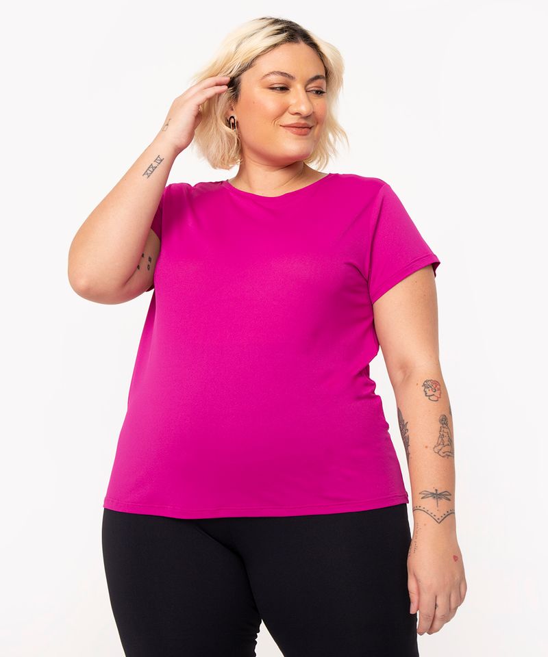 camiseta plus size de poliamida ace esportiva rosa - C&A