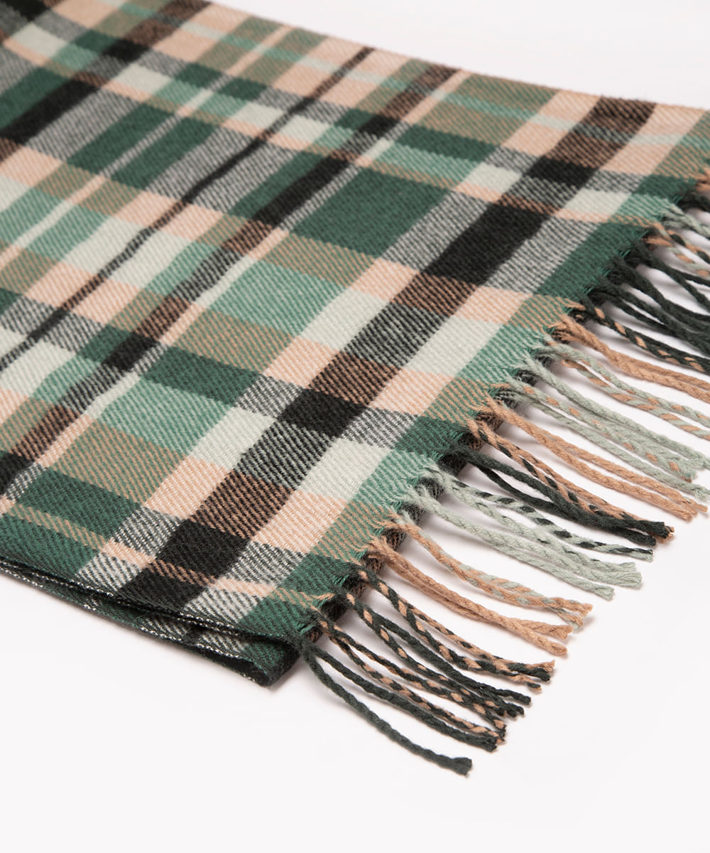 cachecol xadrez com franjas verde