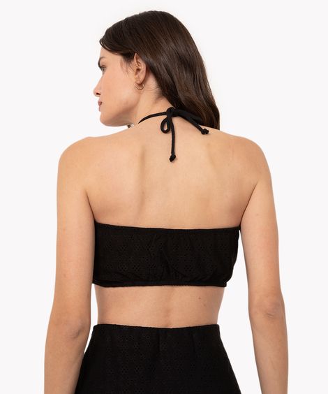 top de laise com franzido e cordão preto