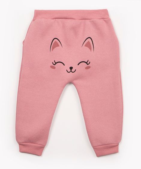 calça infantil de moletom com bolso rosa