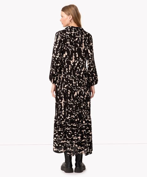 vestido chemise midi manga longa com elástico preto
