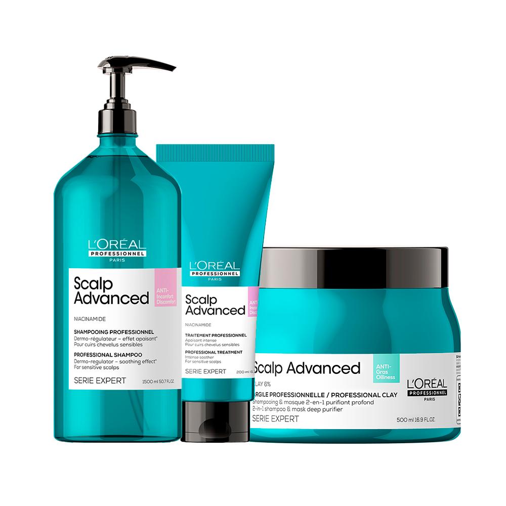 Kit LOréal Professionnel Serie Expert Scalp Advanced - Shampoo e Tratamento Calmante Intensivo e Máscara de Tratamento 2 em 500ml