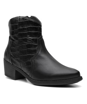 Bota Feminina Texana Croco Cano Médio Salto Conforto Estilo Preto Valentina Kister