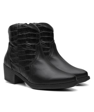 Bota Feminina Texana Croco Cano Médio Salto Conforto Estilo Preto Valentina Kister