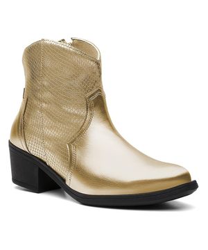 Bota Feminina Texana Croco Cano Médio Casual Conforto Estilo Dourado Valentina Kister