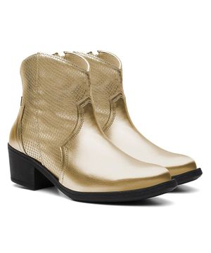 Bota Feminina Texana Croco Cano Médio Casual Conforto Estilo Dourado Valentina Kister