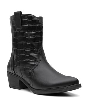 Bota Feminina Texana Croco Cano Médio Salto Baixo Casual Preto Valentina Kister