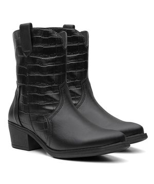 Bota Feminina Texana Croco Cano Médio Salto Baixo Casual Preto Valentina Kister