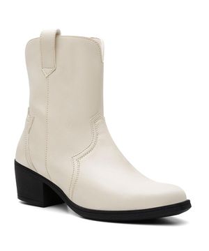 Bota Feminina Texana Cano Médio Salto Baixo Casual Moda Off White Valentina Kister