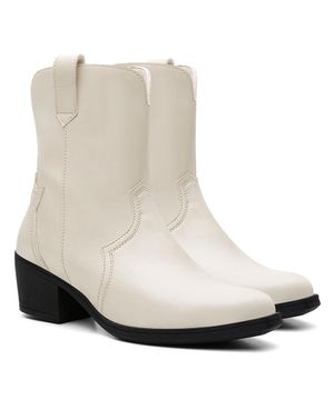 Bota Feminina Texana Cano Médio Salto Baixo Casual Moda Off White Valentina Kister