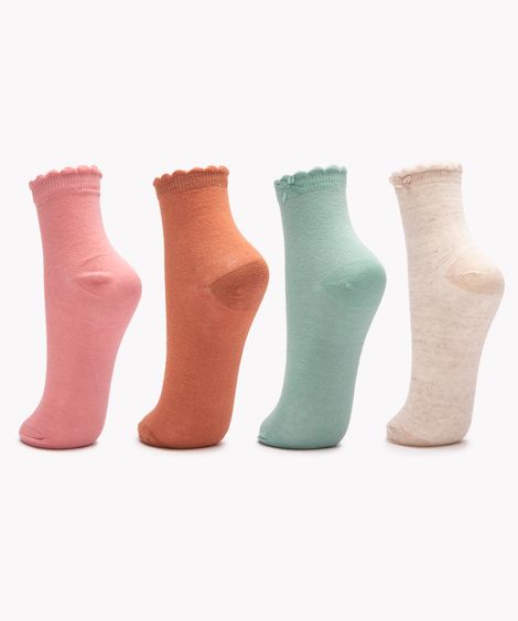 kit de 4 meias infantil cano médio fru fru com lacinho multicor