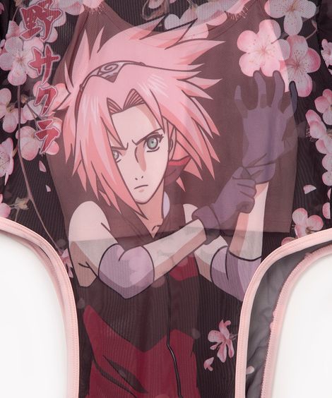 blusa de tule juvenil assimétrica naruto manga curta preto