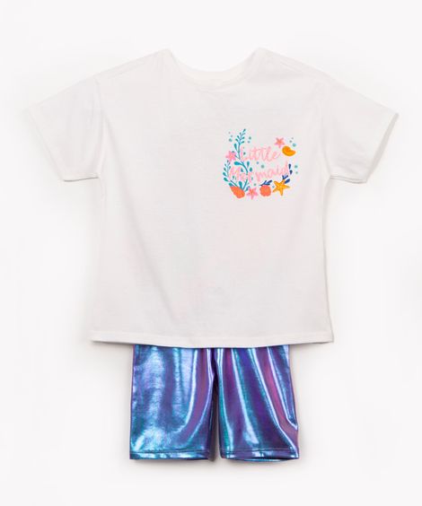 conjunto infantil pequena sereia manga curta off white