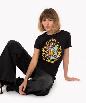 camiseta de algodão harry potter manga curta preto