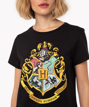 camiseta de algodão harry potter manga curta preto