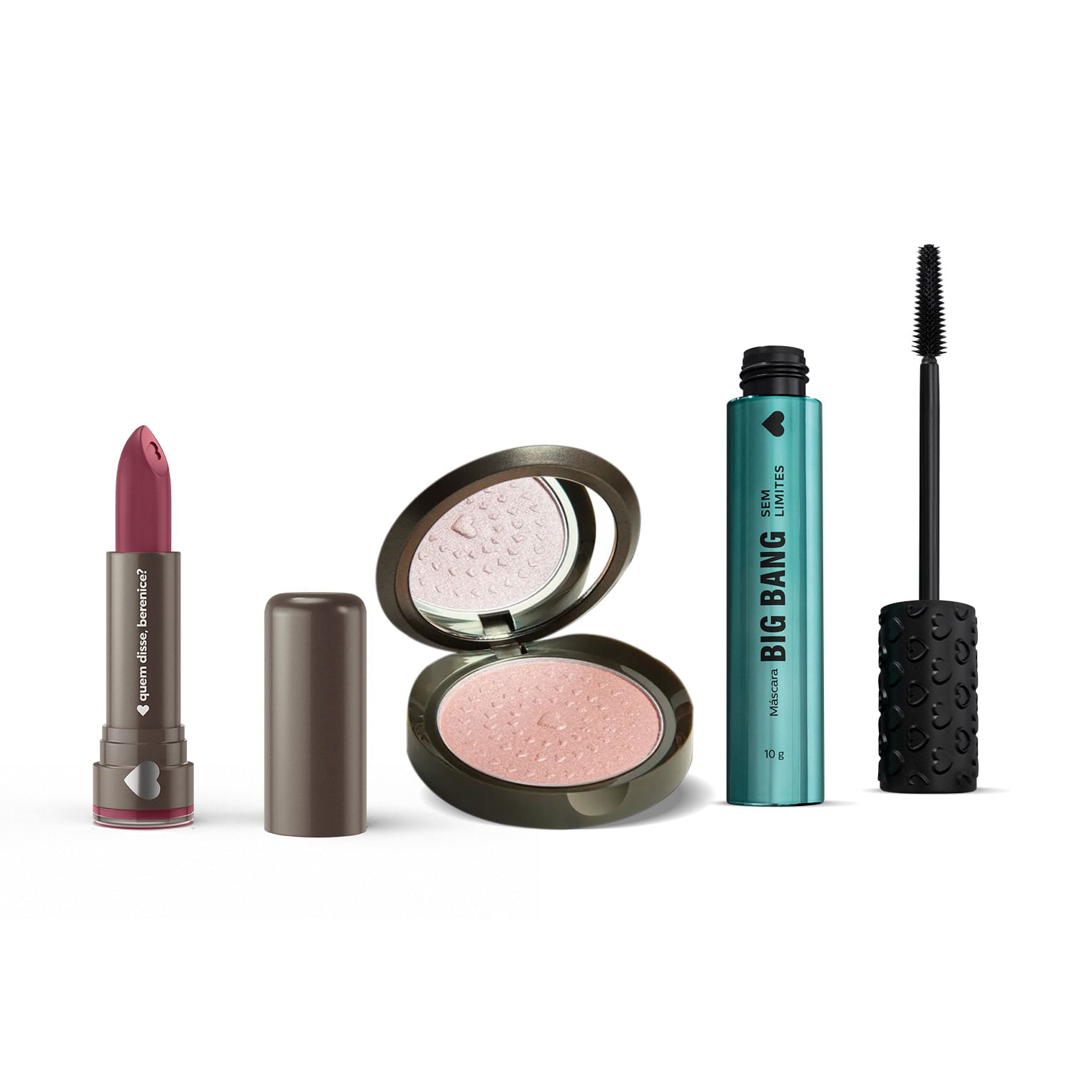 Combo Máscara Para Cílios 10g + Iluminador Facial 5g + Batom Mate Vinho 3,8g
