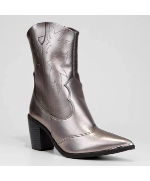 Bota Western Cano Médio Vizzano Metalizada Feminina Prata