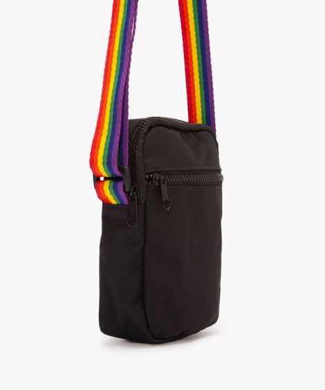 Bolsa Shoulder Bag Unissex Transversal Pequena Pride com Bolso Preta