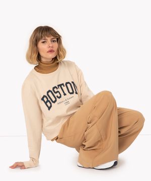 cropped de moletom boston gola redonda kaki