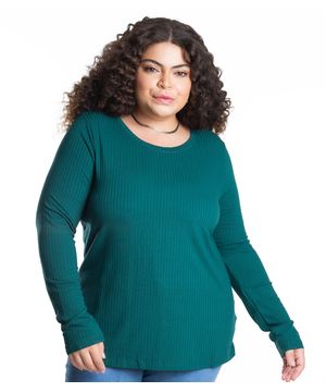 Blusa Manga Longa Ribana Canelada Secret Glam Verde