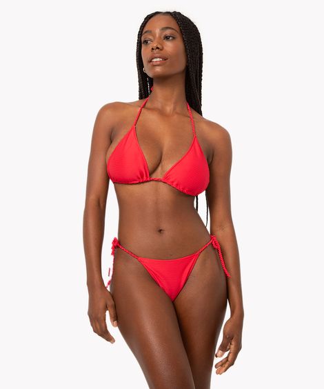 biquíni calcinha tanga lacinho texturizada com proteção uv vermelho