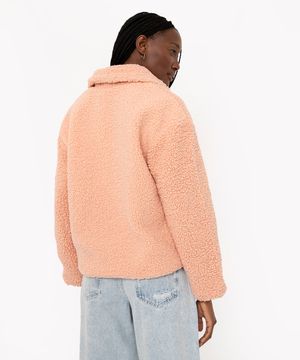 casaco de pelúcia com bolsos rose