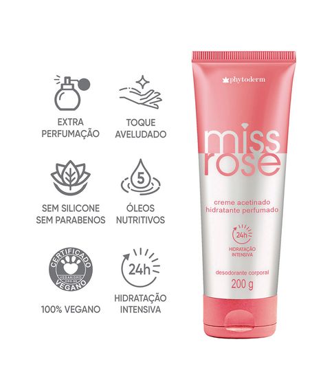 creme acetinado hidratante bisnaga phytoderm miss rose 200g único