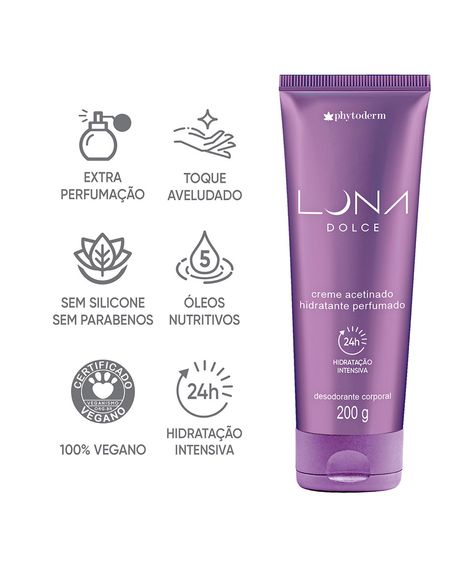 creme acetinado hidratante bisnaga phytoderm luna dolce 200g único