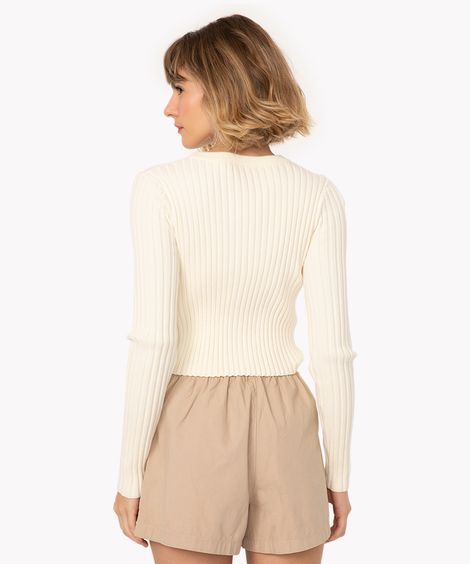 cropped de tricot com nó manga longa off white
