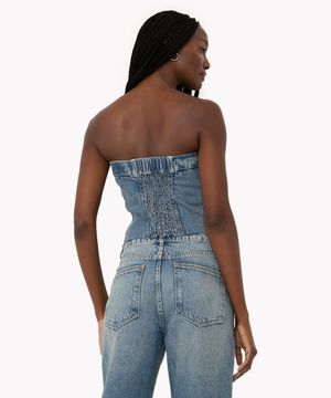 corset jeans com bolsos azul médio