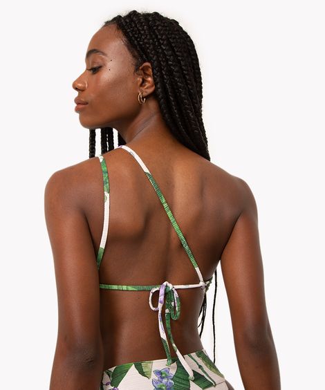 biquíni top ombro único estampado com bojo e proteção uv off white